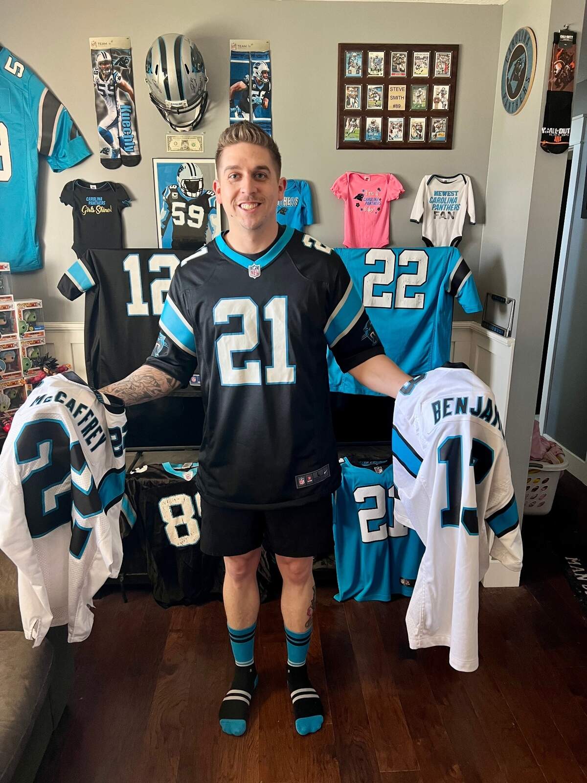 Charlotte native and Carolina Panthers superfan went viral for a video he posted on Instagram about his jersey collection. Players took notice and responded in good fun.