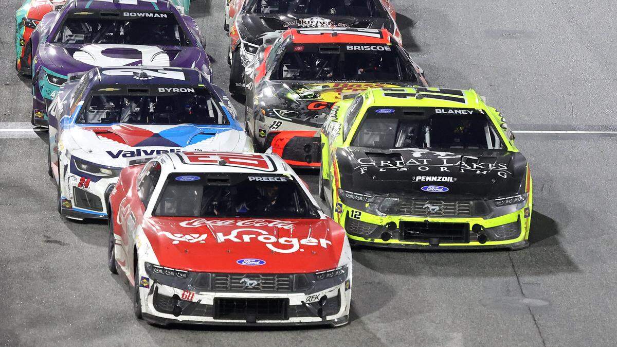 NASCAR Cup Series driver Ryan Preece leads the field across the start line following a restart during the Cookout Clash at Bowman Gray Stadium in Winston-Salem, NC on Wednesday, February 4, 2026. Preece would go on to win the race.