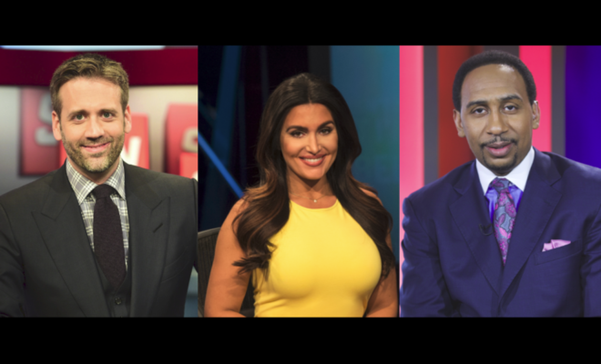 The cast of ESPN's "First Take," Max Kellerman, Molly Qerim and Stephen A. Smith.