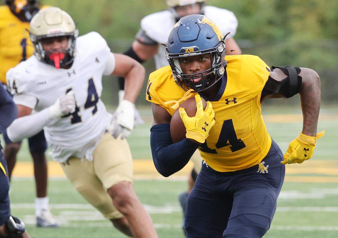 Johnson C. Smith University's Bobby Smith carries the ball Saturday, Sept. 27, 2025 at Eddie C. McGirt Field in Charlotte.