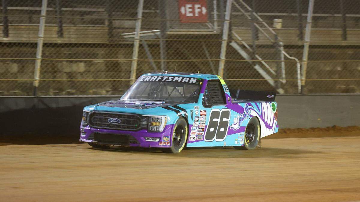 Apr 8, 2023; Bristol, Tennessee, USA; NASCAR Gander RV and Outdoors Truck Series driver Joey Logano (66) at Bristol Motor Speedway Dirt Course. Mandatory Credit: Randy Sartin-USA TODAY Sports