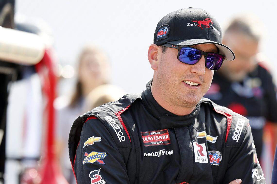 NASCAR driver Kyle Busch is shown during Truck Series practice and qualifying at Kansas Speedway in Kansas City, Kansas, on May 6, 2023. Busch is selling his Lake Norman mansion.