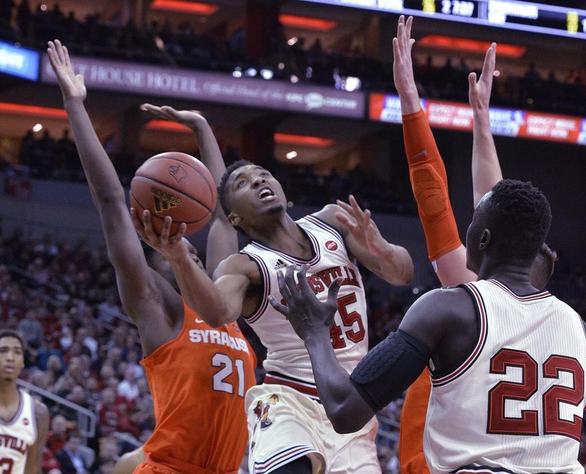 If the Hornets can’t get a point guard at No. 11, a combo guard such as Louisville’s Donovan Mitchell (45) makes some sense.