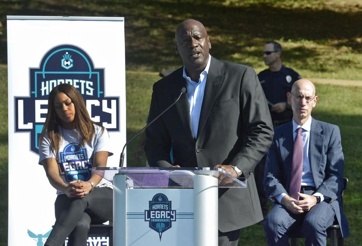 Hornets owner Michael Jordan (center) used to do a preseason availability with Charlotte media. That ended in 2014.
