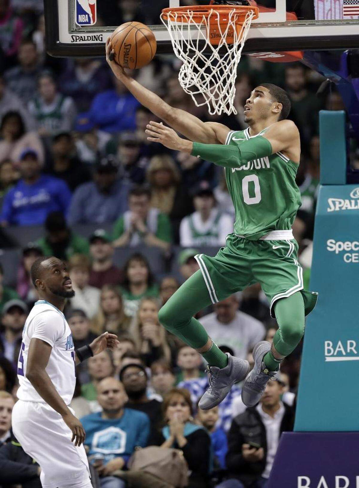 Boston Celtics rookie Jayson Tatum (0) Wednesday showcased the explosiveness and savviness that made him the No. 3 overall selection in this year’s NBA draft. Two plays in particular stood out.