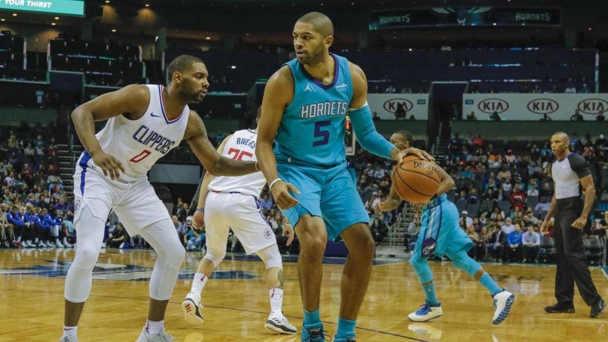 Charlotte Hornets guard Nic Batum (with ball) missed the second half of Wednesday’s victory over the Washington Wizards, after suffering a contusion on his left elbow. Batum missed six weeks after tearing a ligament in his left elbow in the preseason.