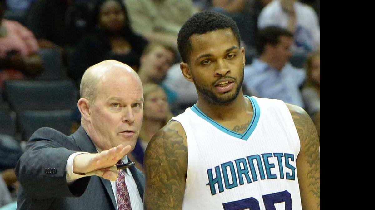 
Charlotte Hornets guard Troy Daniels, at right in this file photo, bounced back nicely in Sunday’s Orlando summer league game after shooting 1-of-5 from 3-point range Saturday. Daniels made six of nine 3s Sunday for a team-high 21 points.
 
