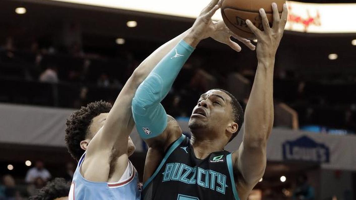 Charlotte Hornets rookie forward Miles Bridges, right, scored 15 points Thursday night in the team’s 114-95 victory over the Sacramento Kings.