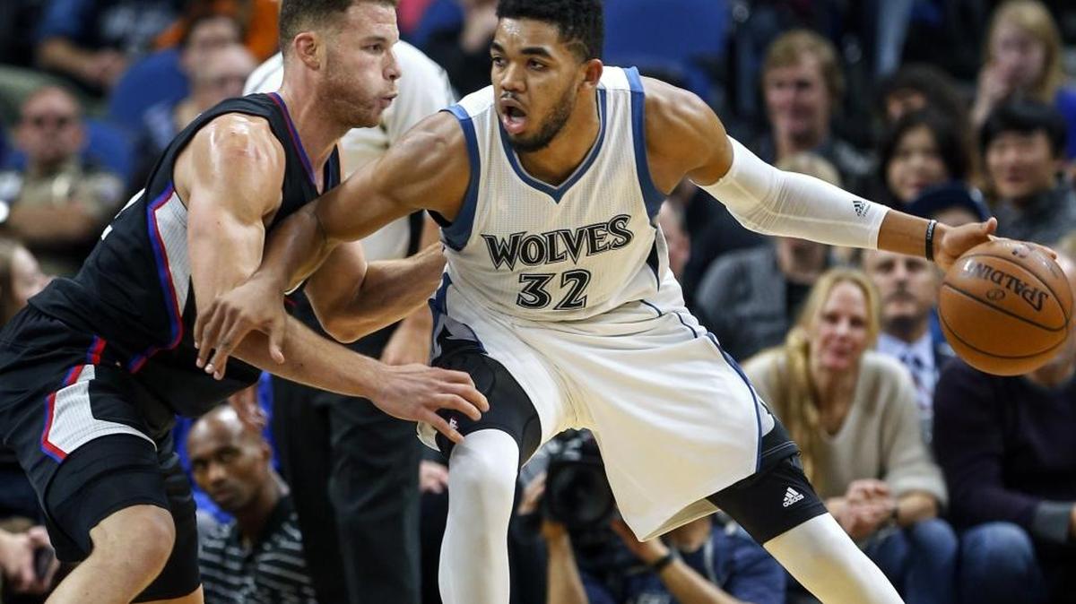 Minnesota Timberwolves center Karl-Anthony Towns (with the ball) is quickly becoming one of the NBA’s top big men.