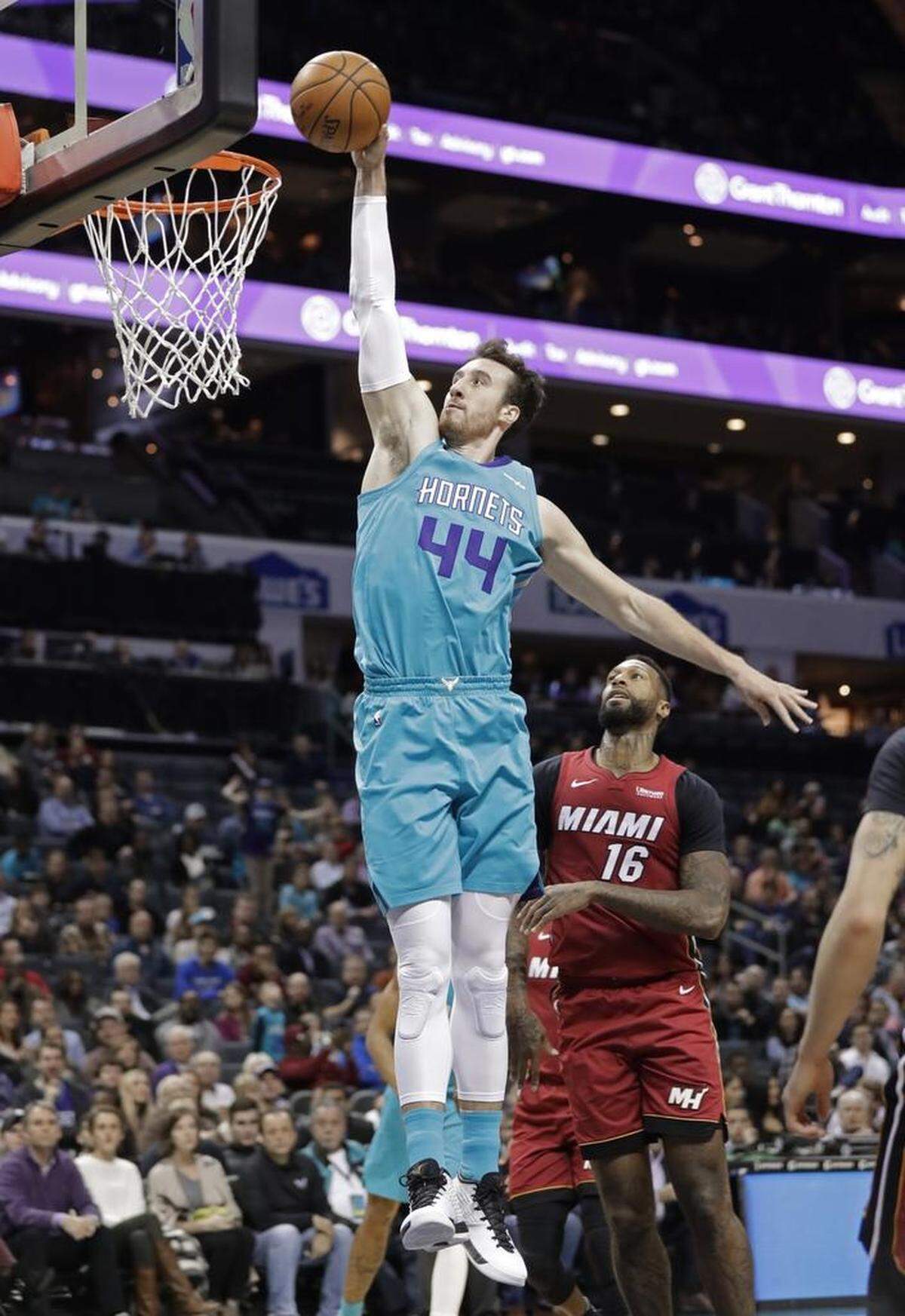 Charlotte Hornets big man Frank Kaminsky (44) was drafted for his shooting, but Friday against the Miami Heat he shot 3-of-11 from the field.