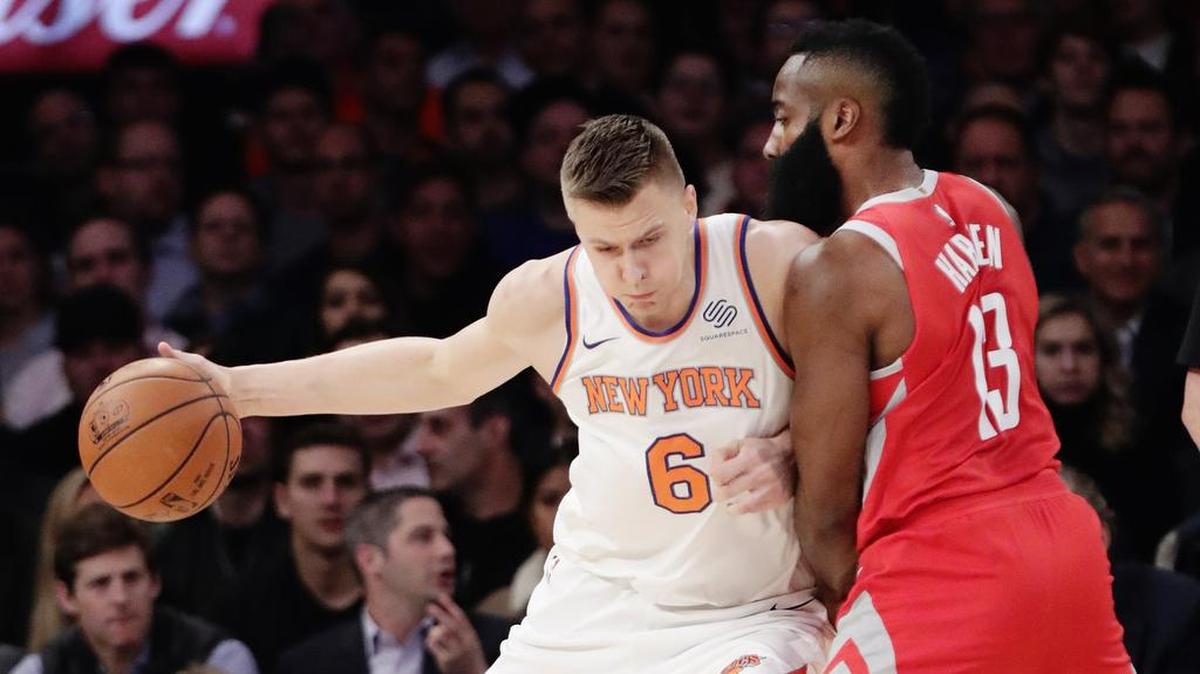 With Carmelo Anthony traded to Oklahoma City, Kristaps Porzingis (6) is now the centerpiece of the New York Knicks, who play the Charlotte Hornets Tuesday at Madison Square Garden.