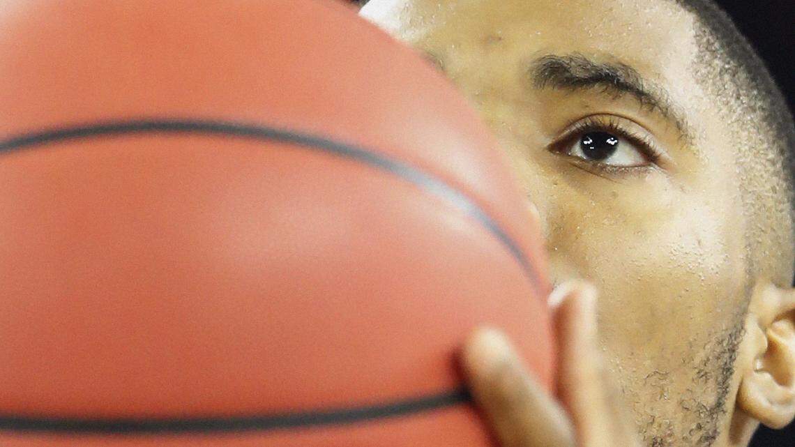 Villanova's Mikal Bridges shoots during a practice session for the NCAA Final Four college basketball tournament Friday, April 1, 2016, in Houston. (AP Photo/Eric Gay)