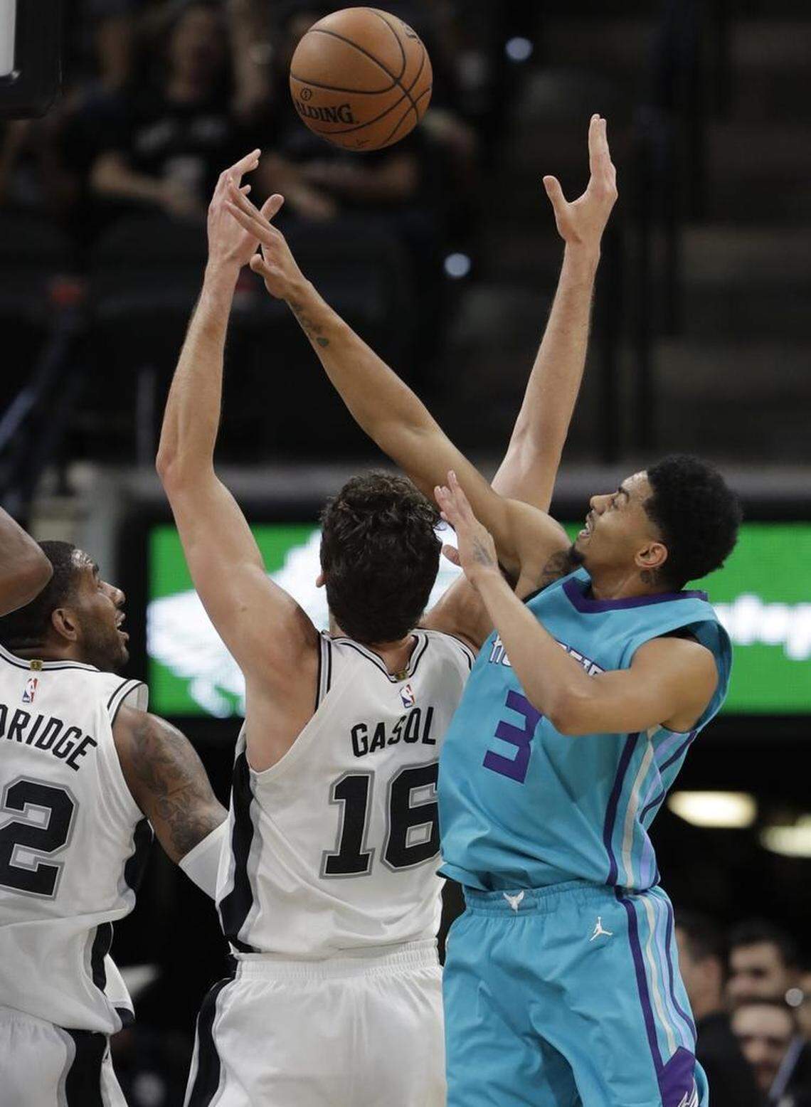 In his sixth NBA season, Charlotte Hornets guard Jeremy Lamb (3) scored a career-high 27 points in Friday’s game at San Antonio. Lamb also had nine rebounds and six assists.