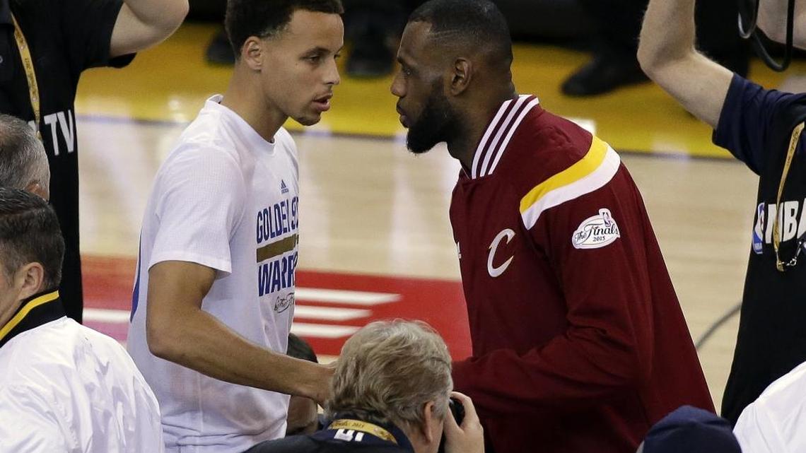 Golden State guard Stephen Curry (left) and LeBron James of the Cleveland Cavaliers will meet for the third straight year in the NBA Finals.