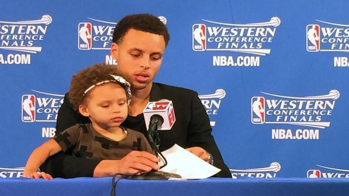 In case you were wondering how a Stephen Curry news conference would go with “Family Guy” lead Peter Griffin sitting in the Golden State Warriors star’s lap instead of daughter Riley Curry, we have the answer now.