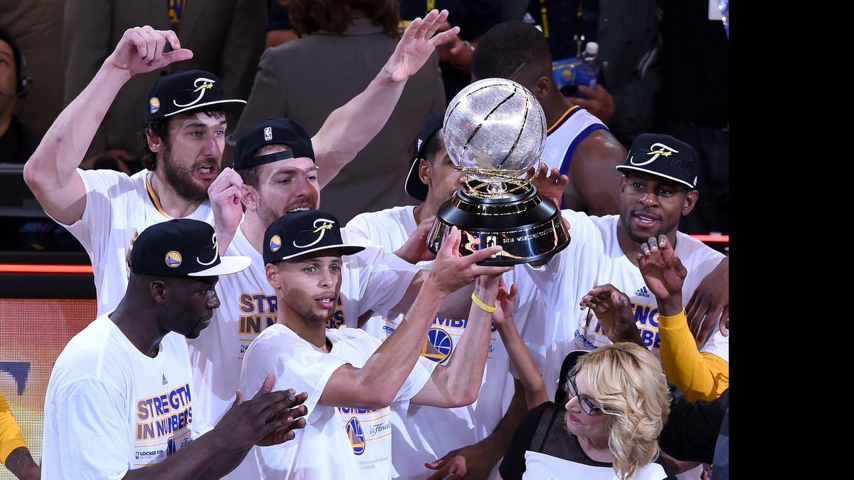 
Golden State Warriors star Stephen Curry celebrates Wednesday’s 104-90 victory against the Houston Rockets in Game 5 of the NBA Western Conference Finals at ORACLE Arena on May 27, 2015 in Oakland, Calif. The win puts the Warriors in the NBA Finals.


