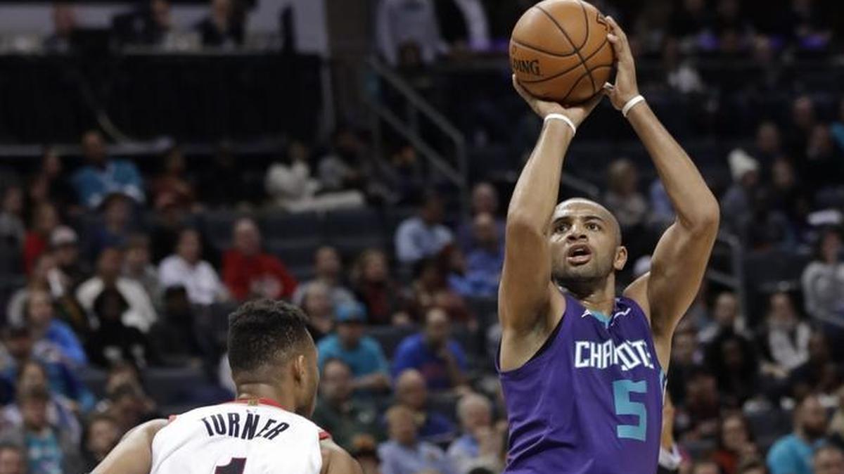Charlotte Hornets' Nicolas Batum (5) scored a season-high 23 points in Saturday’s 93-91 loss to the Portland Trail Blazers.