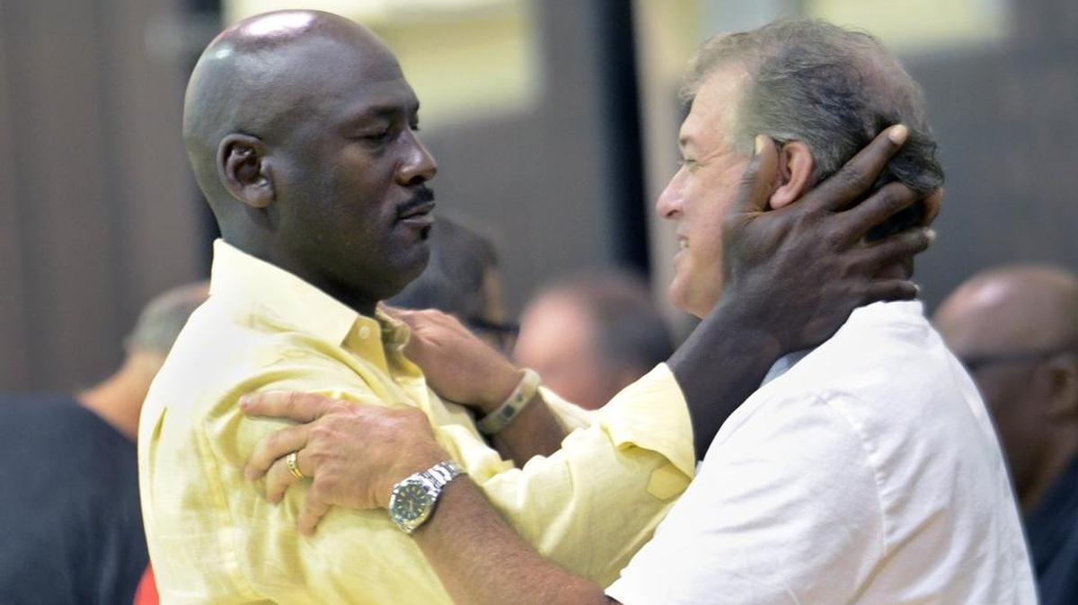 Charlotte Hornets owner Michael Jordan (left) and Buzz Peterson have been close friends since playing together at North Carolina. Peterson was elevated to assistant general manager Thursday.