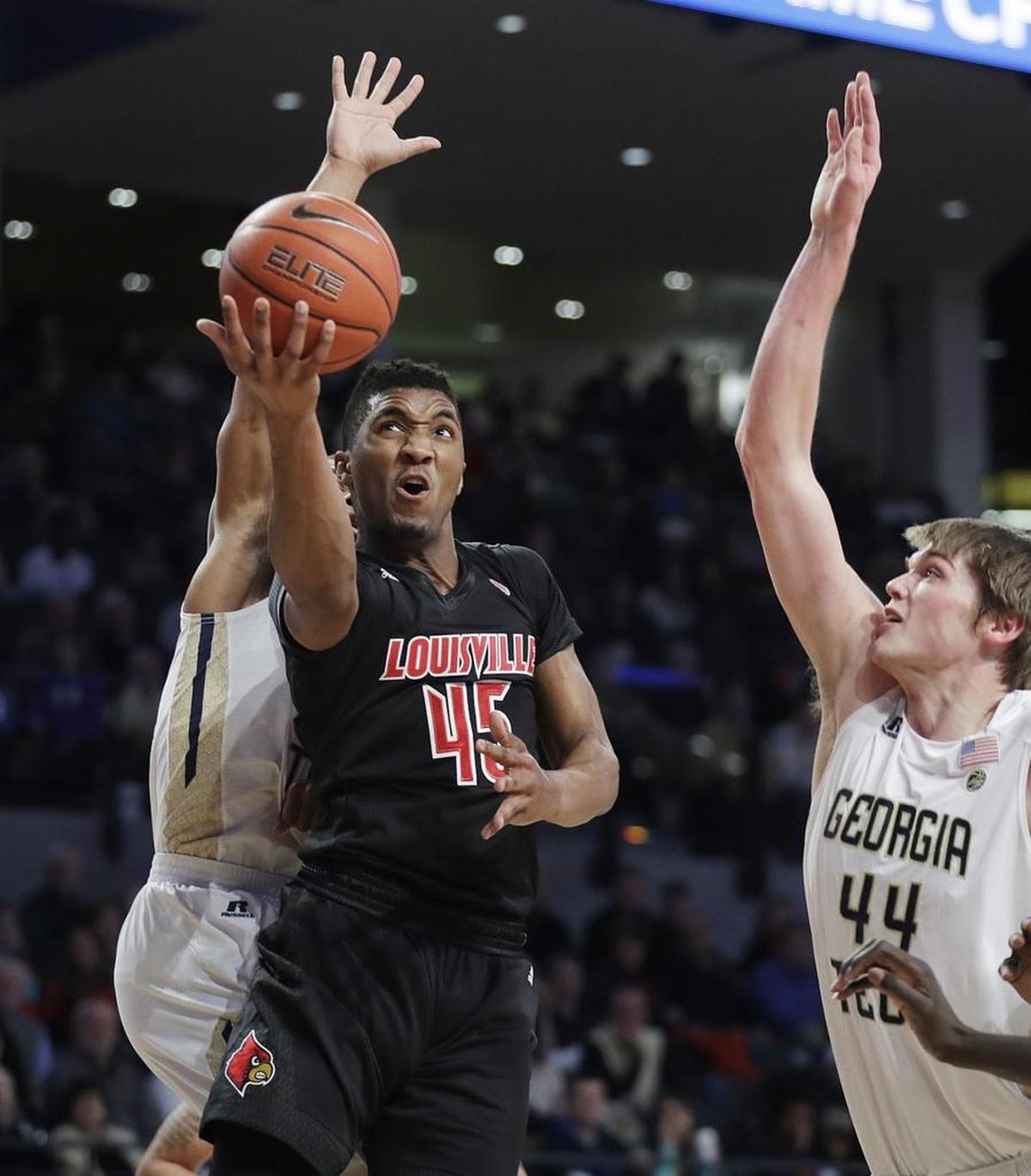 Louisville’s Donovan Mitchell is a combo guard who plays strong perimeter defense and has 3-point shooting range.