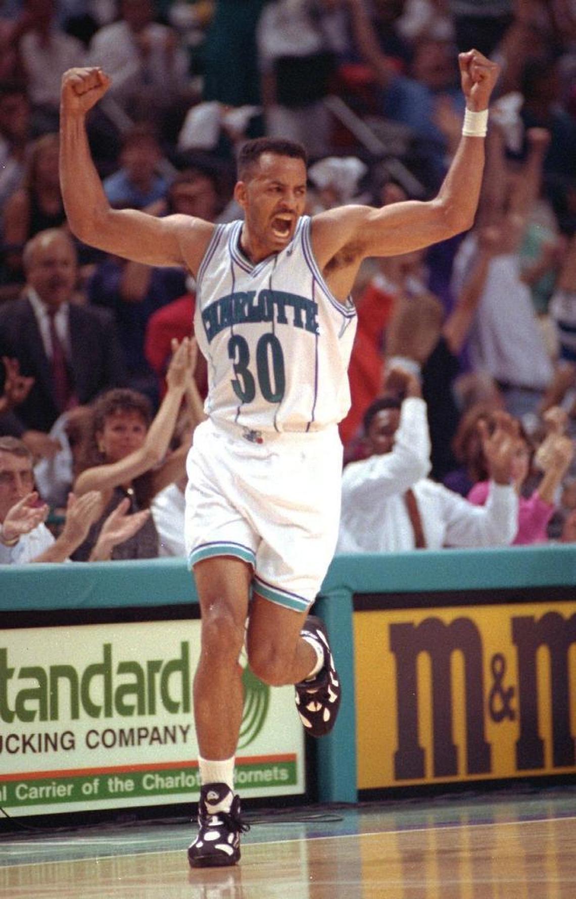 Former Charlotte Hornets shooting guard Dell Curry, the franchise’s all-time leading scorer and now analyst on the team’s telecasts, called the original uniforms “a dress-up uniform for a sports team.”