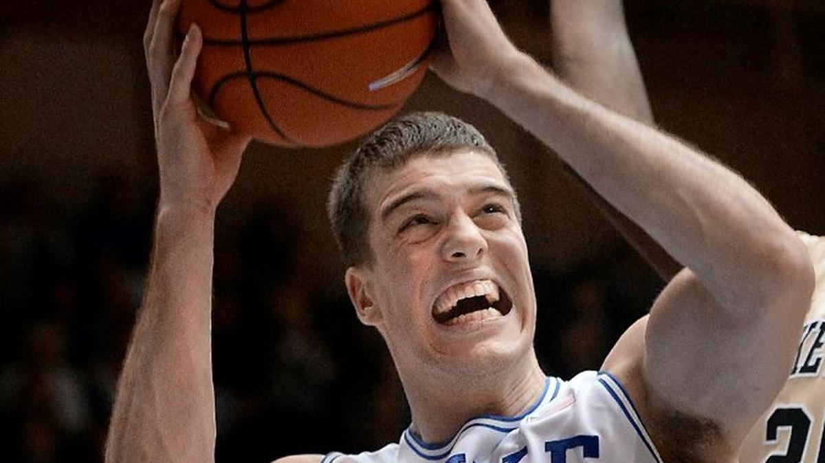 Duke center Marshall Plumlee (40) goes in for a shot against Wake Forest in March at Cameron Indoor Stadium in Durham.