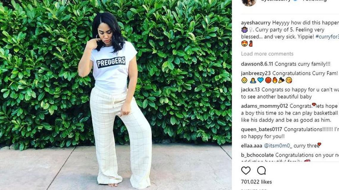 NBA star Stephen Curry and his wife, Ayesha, are expecting child No. 3, Ayesha Curry announced on Instagram on Friday.