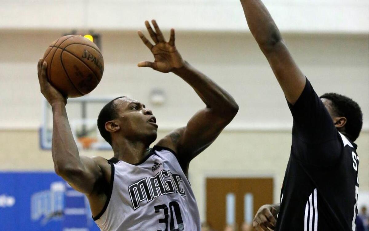 Charlotte Hornets forward Treveon Graham (30, playing then for the Magic summer league team) will miss about two weeks of the preseason with a hamstring injury.