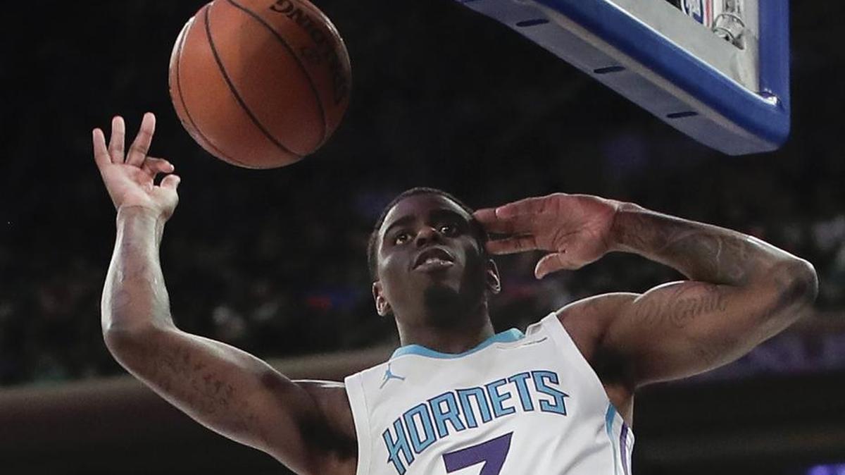 Charlotte Hornets forward Dwayne Bacon had a 15-point game against the New York Knicks recently, including this dunk.