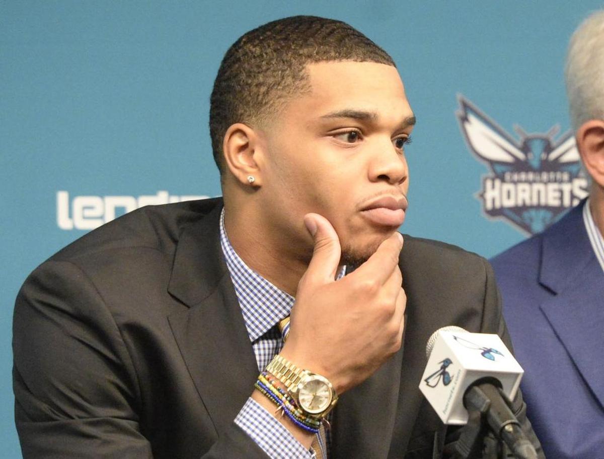 Charlotte Hornets rookie Miles Bridges listens to a question during his introductory news conference on Friday.