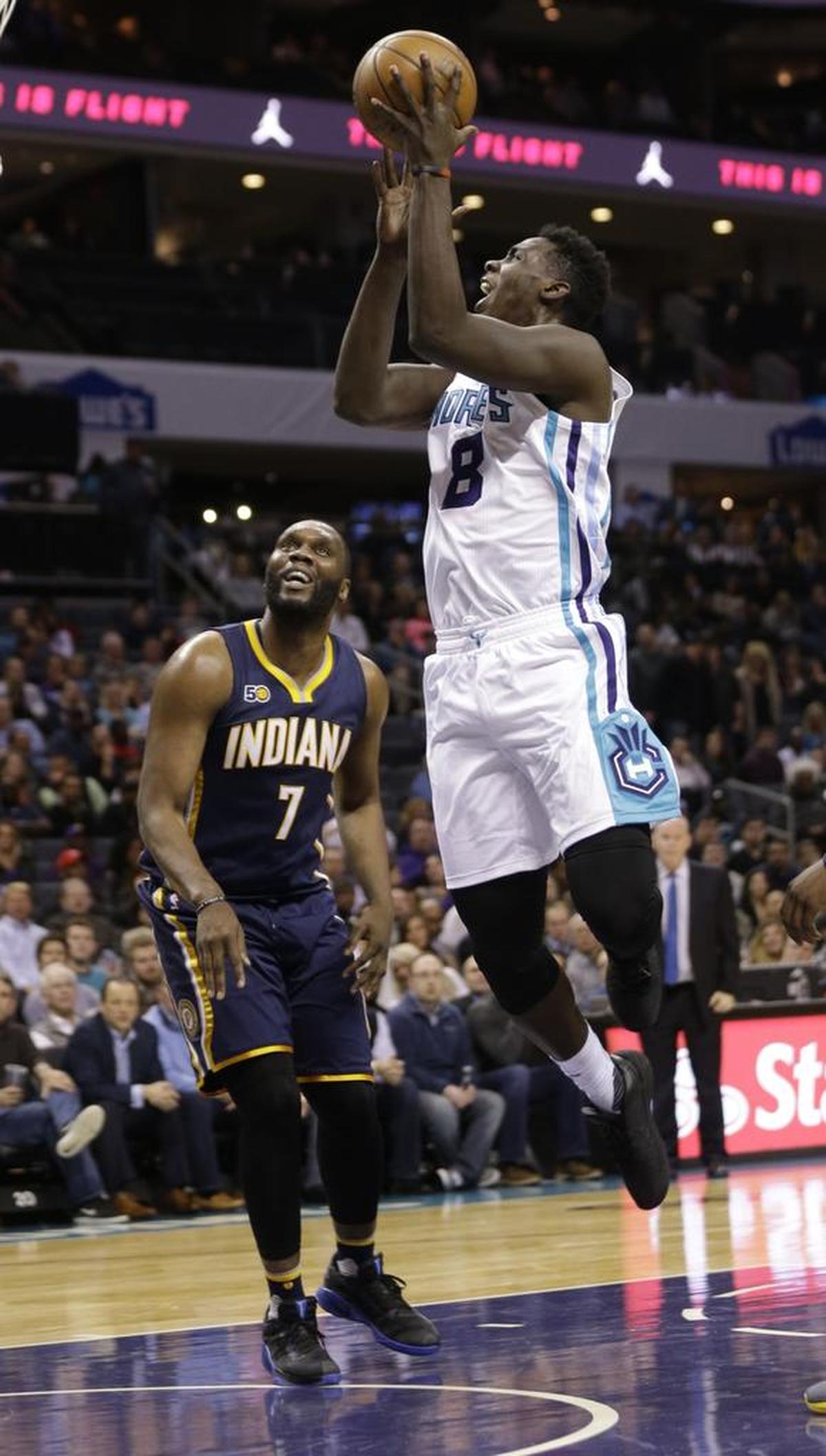 Charlotte Hornets' Johnny O'Bryant (8) played forward and center last season.