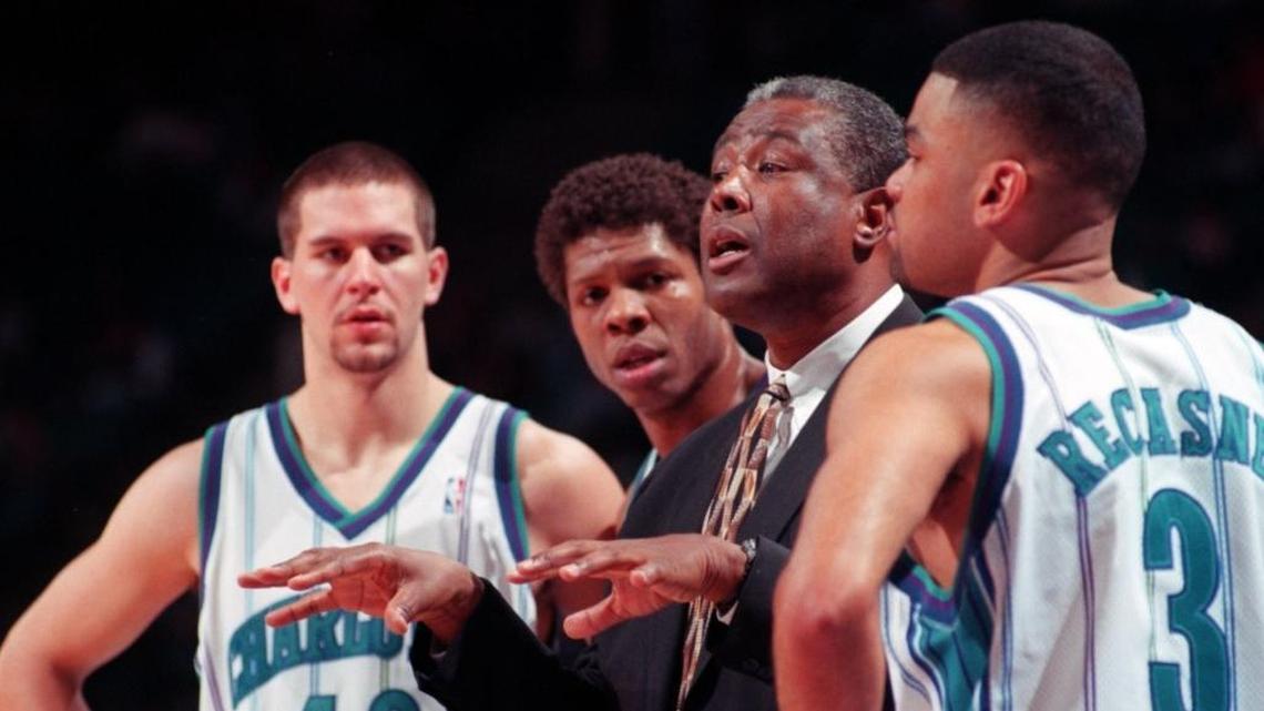 Brad Miller (far left, 40) spent two seasons with the Charlotte Hornets from 1998-2000.