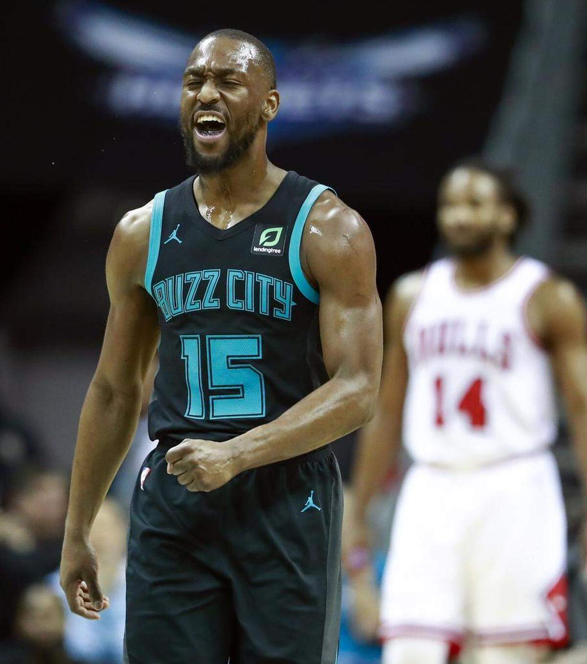Point guard Kemba Walker scored 15 of his game-high 37 points in the fourth quarter on Saturday in the Charlotte Hornets’ 125-118 home victory against the Chicago Bulls at Spectrum Center.