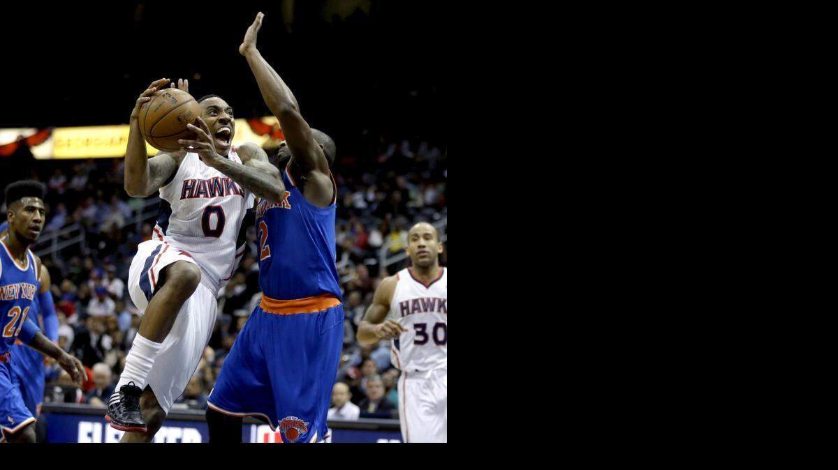 
The Atlanta Hawks have surrounded point guard Jeff Teague (0) with outside shooters, which makes him more effective off the dribble.
