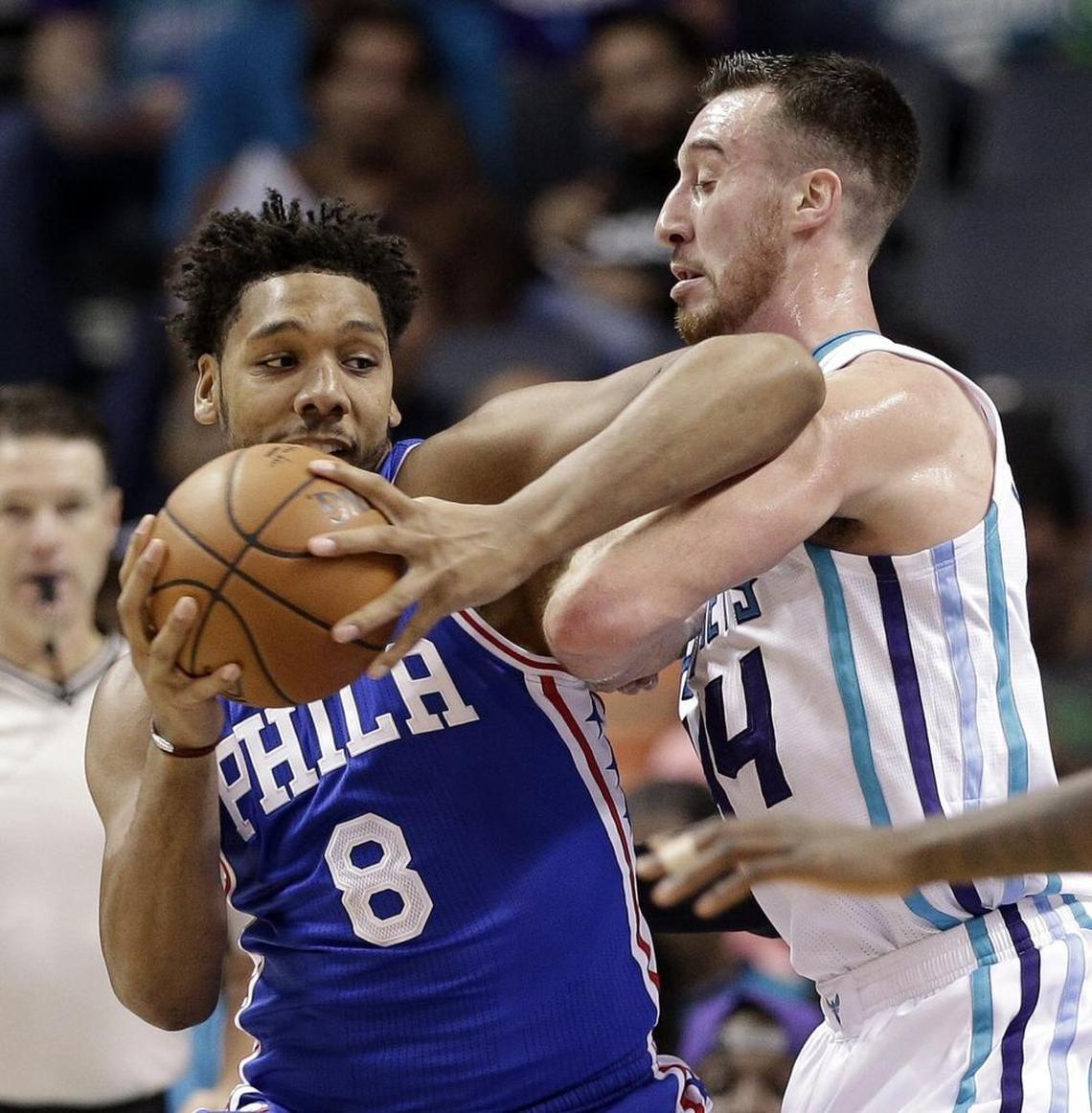 Jahlil Okafor, left, and Frank Kaminsky, right, have battled before on the NBA level, but Thursday Okafor, a former No. 3 draft selection, didn’t play a single minute.