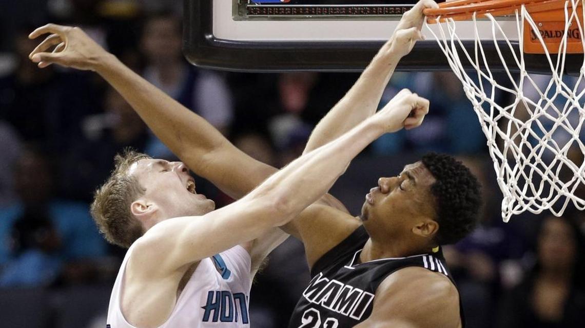 Miami’s Hassan Whiteside, right, has protected the rim for the Heat for the past two seasons.