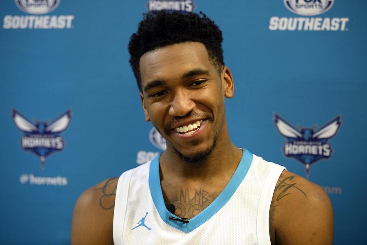 Charlotte Hornets rookie Malik Monk reacts to a question during an interview at Spectrum Center on Tuesday, a week from his first NBA training camp.