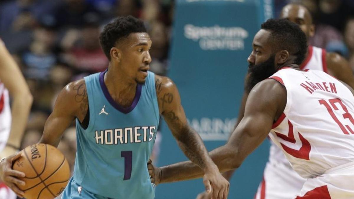 Charlotte Hornets' Malik Monk (1, guarded by Houston Rockets’ James Harden) scored a career-high 25 points Wednesday against the Milwaukee Bucks, making five of his eight 3-point attempts.