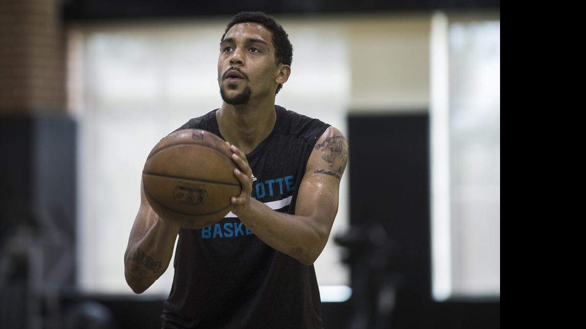 
Pierria Henry shoots free throws with other players at the Charlotte Hornets pre-draft workout on Tuesday.
