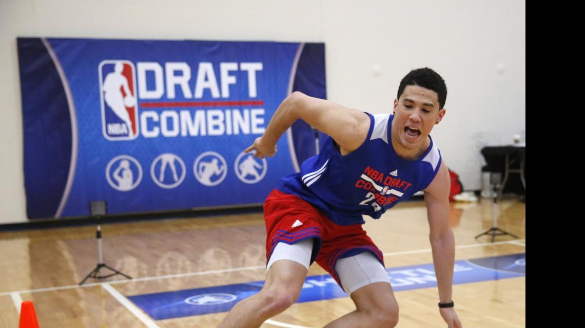 
Kentucky's Devin Booker participates in agility drills at the NBA Draft Combine
