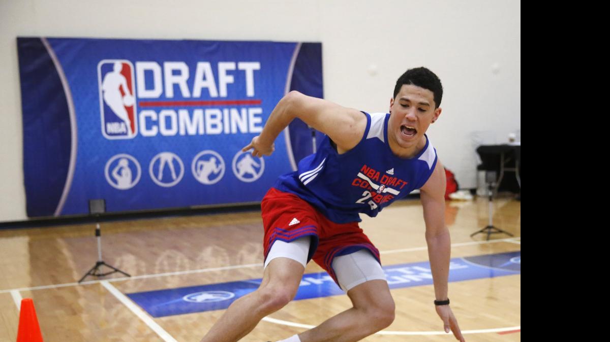 
Kentucky's Devin Booker participates in agility drills at the NBA Draft Combine
