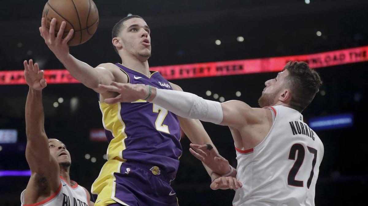 Los Angeles Lakers point guard Lonzo Ball (with ball) has missed six games with a left shoulder sprain. There is a possibility he’ll make his return Friday against the Charlotte Hornets.