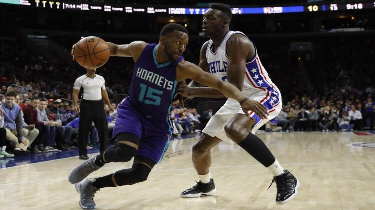 Charlotte Hornets' Kemba Walker in action during an NBA basketball game against the Philadelphia 76ers, Wednesday, March 2, 2016, in Philadelphia.