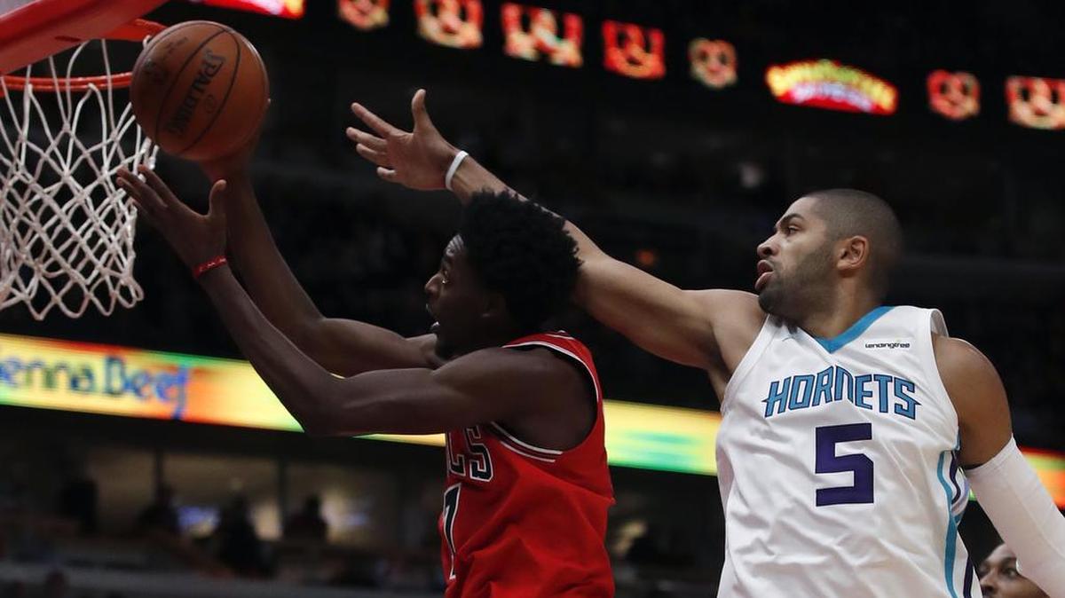 Charlotte Hornets guard Nic Batum (5) missed the second half of Wednesday’s home game against the Washington Wizards with a contusion of his left elbow. Batum missed the first 12 games of the regular season, after tearing a ligament in that elbow in the preseasaon.