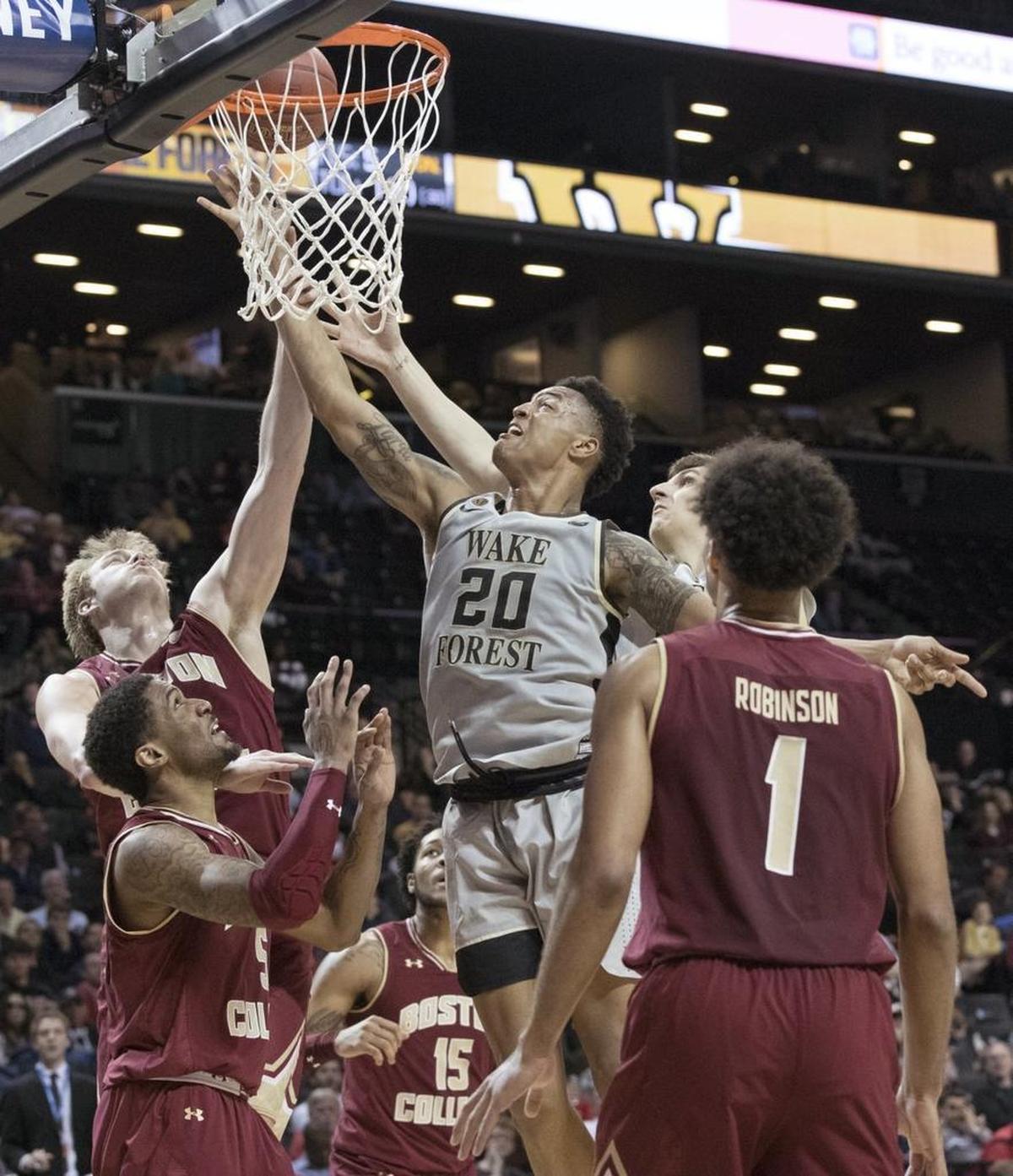 While Wake Forest forward John Collins (20) played to his strengths at Wake Forest, he’s tried to show teams he’s more than a post scorer during his NBA workouts.