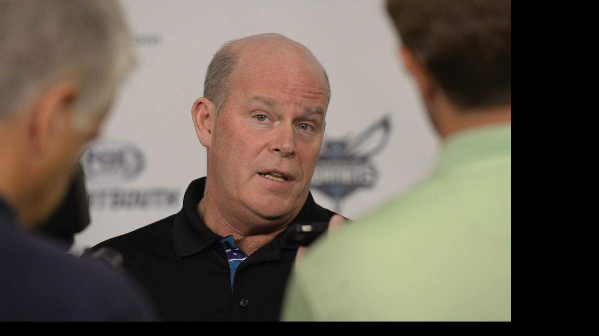 
Charlotte Hornets head coach Steve Clifford talks to reporters after a news conference introducing the team's newest point guard, Jeremy Lin, at Time Warner Cable Arena on Monday, July 13, 2015. 
