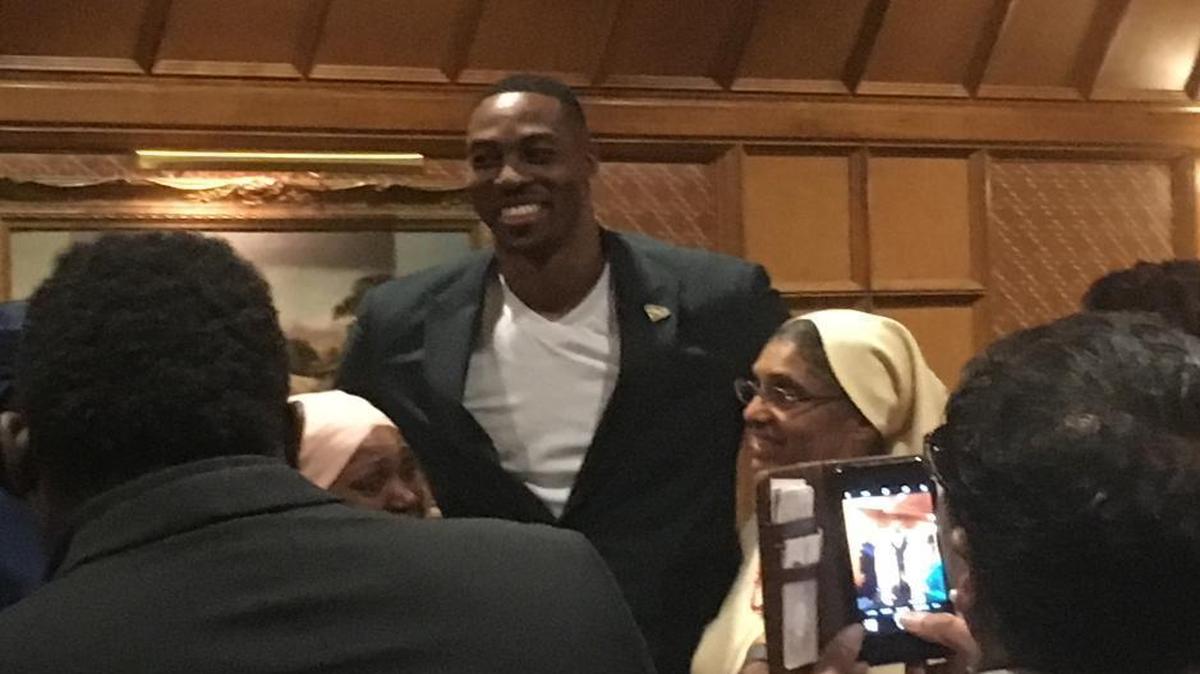 New Charlotte Hornets center Dwight Howard, who grew up in Atlanta’s College Park neighborhood, was honored at a luncheon Friday by the Urban League of Greater Atlanta for his service work.
