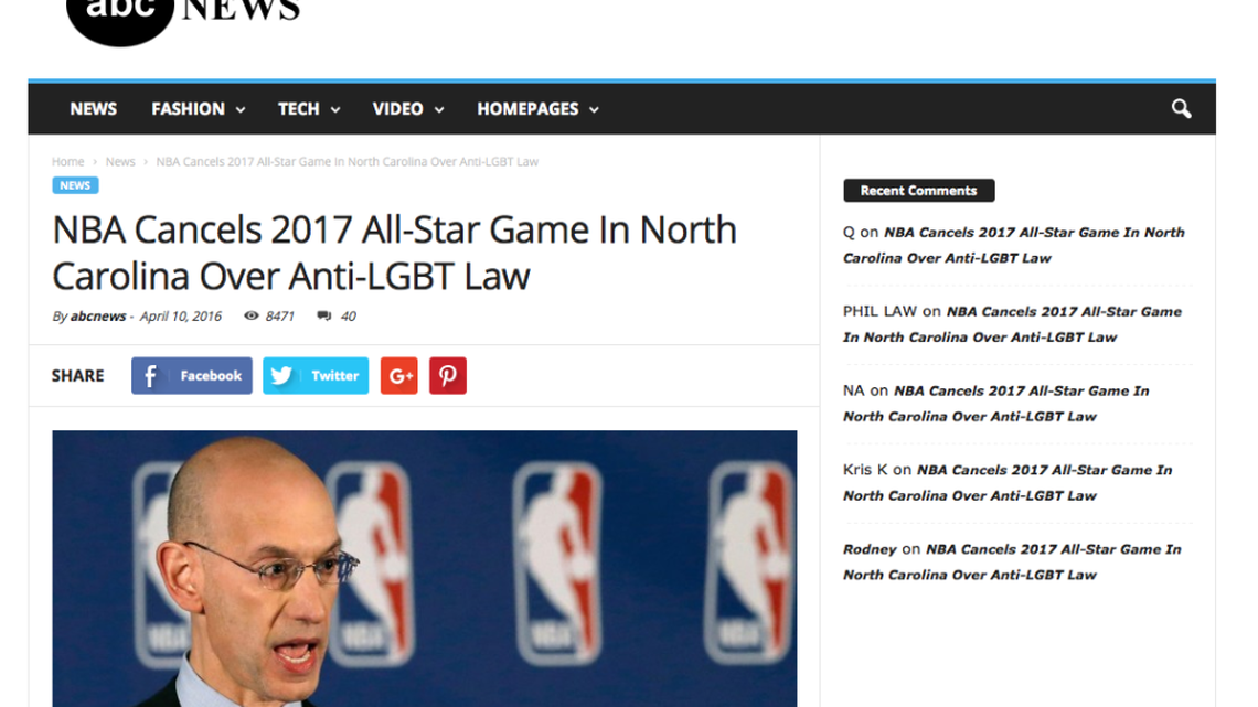 This screengrab is taken from a Website purporting to be abcnews.com, but the URL is actually a variation on that address.