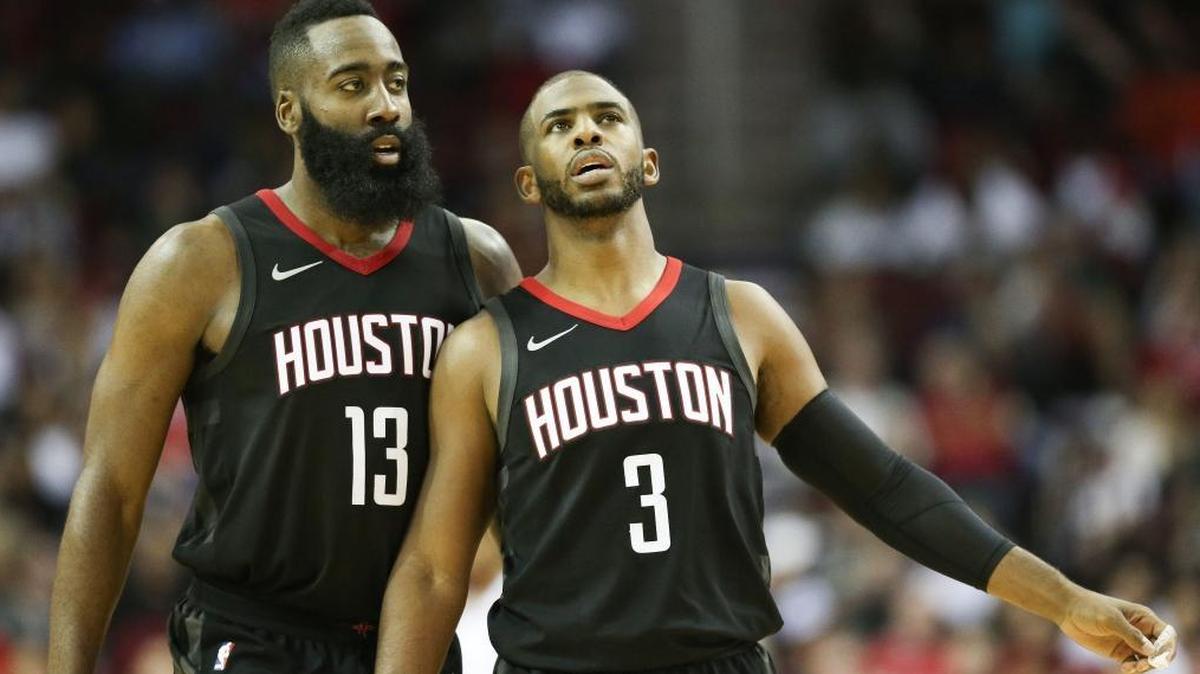The Houston Rockets created a superstar backcourt in the off-season, trading for former Wake Forest point guard Chris Paul (3), to pair with James Harden (13).