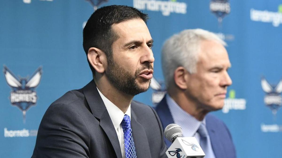 Charlotte Hornets general manager Mitch Kupchak (right) was charged with finding a coach with great skills in player development. San Antonio Spurs assistant James Borrego (left) got the job over about nine other candidates.