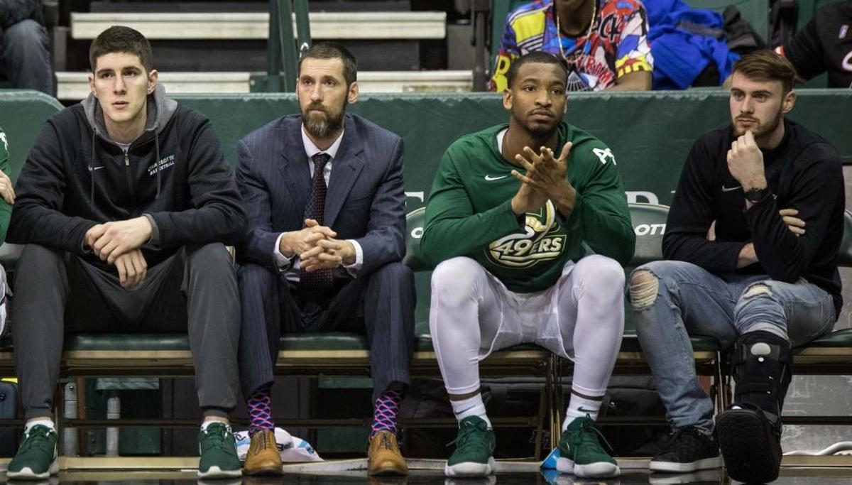 Notable Charlotte 49ers out for all or part of Saturday’s game against Middle Tennessee include Milos Supica, left, Andrien White, third from left, and Ryan Murphy, right.